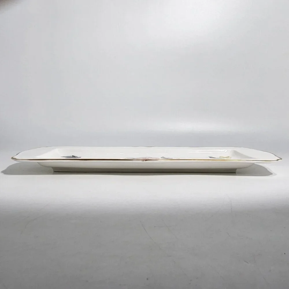 Royal Worcester Bone China Bone Rectangular Serving Tray Floral Design Gold Trim